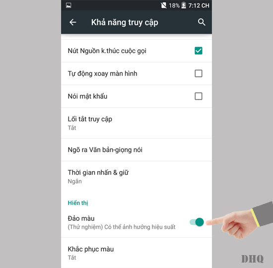 Chọn bật đảo màu